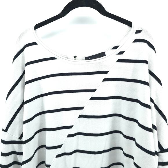 Lane Bryant Asymmetrical Black and Cream Striped Sweater Purple Cuffs| 22/24 - Picture 7 of 9